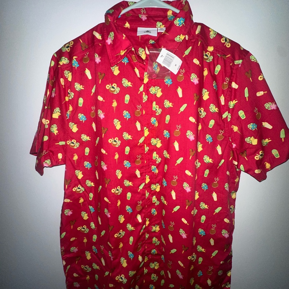 NWT Disney Red Men's Shirt with Colorful Disney Snacks, size Medium